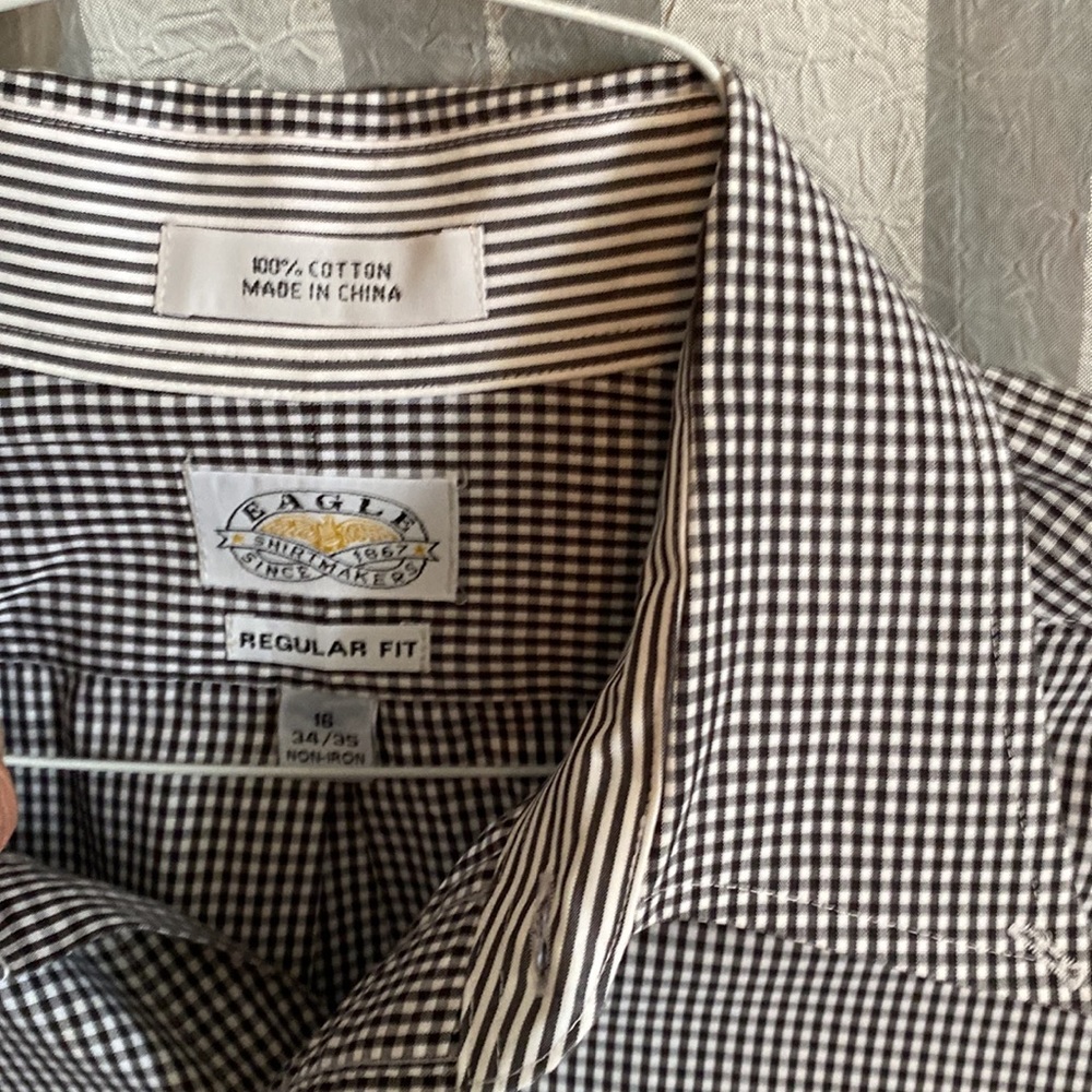 Eagle brand button up dress shirt non iron size 16 34/35 black and white color